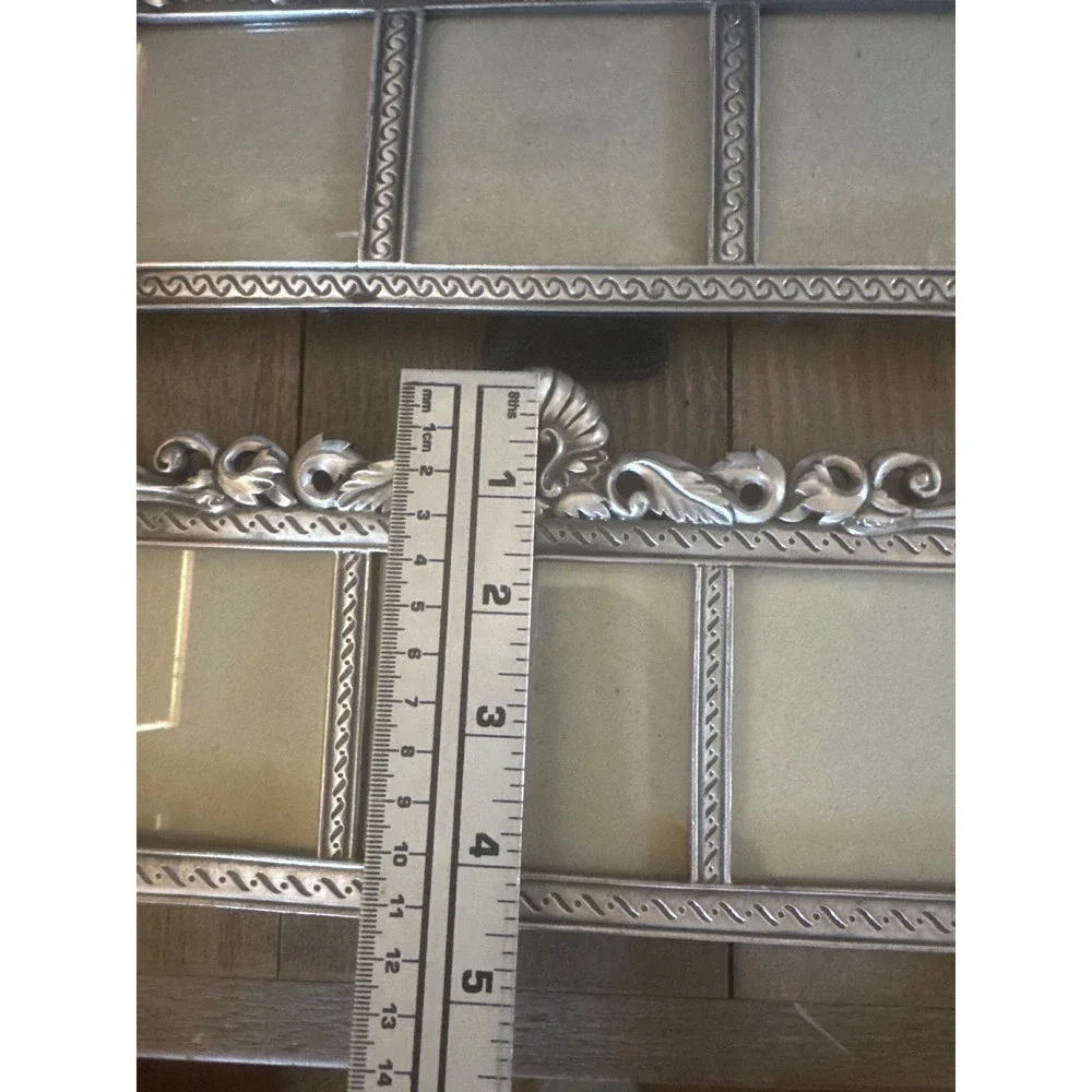 Vintage Silver Ornate Triple Photo Frame Set Friends & Scroll Crest 2pc